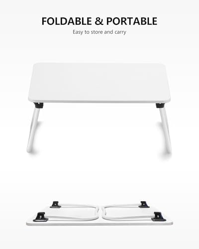 ZEAPTAC Laptop Bed Desk, Foldable Lap Desk, Portable Laptop Stand, Lightweight & Mini Table for Breakfast/Picnic/Drawing/Couch/Floor - White