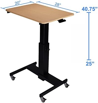 Rocelco 28" Height Adjustable Mobile School Standing Desk - Quick Sit Stand Up Home Computer Workstation - Gas Spring Assist Office Laptop Riser Cart - Wood Grain (R MSD-28)