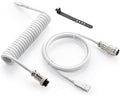 GUNMJO Pro Custom Coiled USB C Cable for Gaming Keyboard, Double-Sleeved Mechanical Keyboard Cable with Detachable Metal Aviator, 1.5M USB-C to USB-A, White