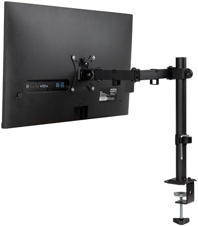 Mind Reader Single Monitor Desk Mount for 13–32 Inch Screens, Adjustable Tilt ±45°, Swivel ±90°, Rotate 180°, VESA 75x75/100x100, Holds up to 17.6 lbs, Cable Management, Quick Release, Black