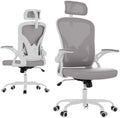 Farini Ergonomic Office Chairs Set of 2, Home Office Desk Chair with Headrest, High Back Swivel Computer Chair with Armrests and Adjustable Lumbar Support for Home Office, White & Grey