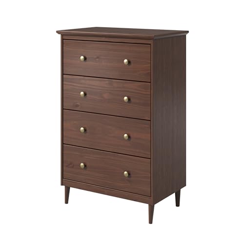 Solid Pine Wood 4 Drawer Dresser Spencer, Walnut