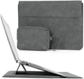 Allinside 13-14 Inch Laptop Sleeve Case for MacBook Pro 14" 2021-2026/MacBook Air 13" 2010-2017/MacBook Pro 13" 2010-2015, Waterproof Matte PU Leather Sleeve Cover with Stand & Accessory Pouch, Gray