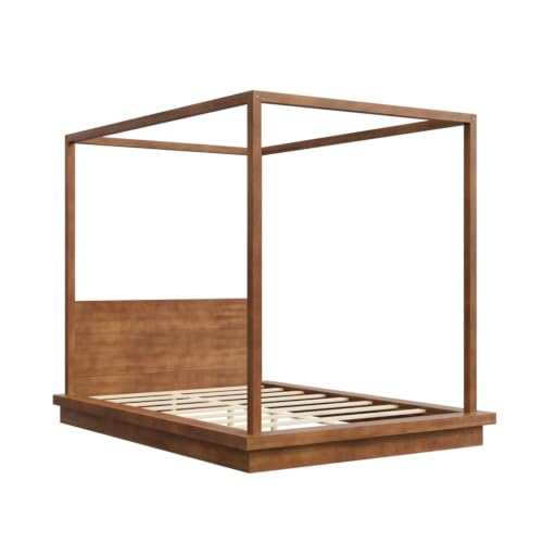Queen Size Canopy Bed with Headboard (Brown)