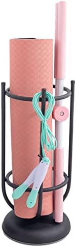 Home Gym Corner Yoga Mat Rack & Side Table, Black Metal Storage Organizer for Foam Rollers & Yoga Accessories, Versatile Flower Stand, Space-Saving Design
