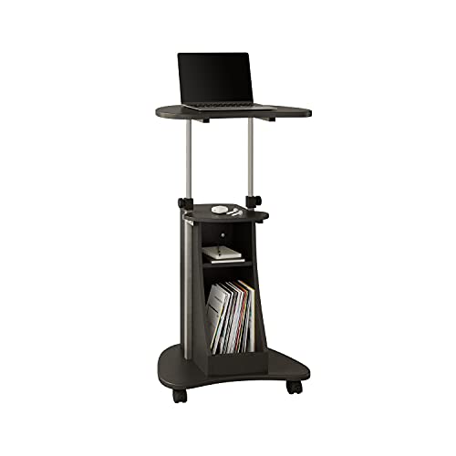 Adjustable Height Rolling Laptop Cart with Storage, Graphite