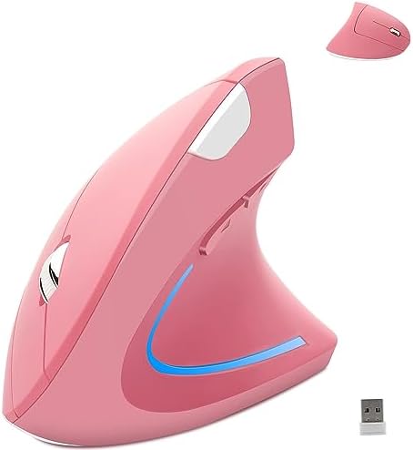 Wireless Mouse Ergonomic Vertical Ergo High Presion Optical Lightweight Cordless LED Light Large Cute Wireless Mouse for Laptop Computer Mac Office Girl Boy Adults Gift , 800/1200/1600 DPI, 6 Buttons