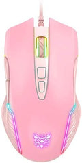 RGB Gaming Mouse Wired, 6400 DPI & 7 Buttons, Pink