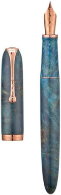 HONG DIAN A10 Stabilized Wood Fountain Pen, Extra Fine Nib Chinese Knot Carving Handcraft Pen with Magnetic Cap and Metal Case Set (Galaxy Blue)