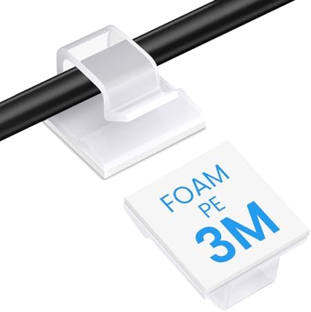 30 Pcs Adhesive Cable Clips for Cord Management Under Desk Nightstand Phone PC Charger Plug Speaker TV Cord Holder Keeper Hook Wall Wire Organizer Car Dash Cam Ethernet Christmas Light (Clear, Small)
