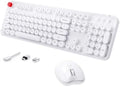 Wireless Keyboard Mouse, MOFII 104 Keys Cute Retro Typewriter White