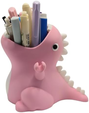 TIME&TRAVE Cute Dinosaur Pen Holder for Desk, Creative Pencil Holder Desk Organizers, Office Supplies Decorations Idea Gift for Women Kids (Pink)