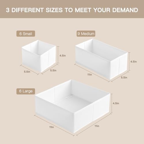 Criusia Drawer Organizer Clothes, 21 Pack Dresser Organizer for Baby Clothes, Underwear, Sock- Foldable Closet Organization and Storage Dividers Bins for Nursery, Bedroom (White)