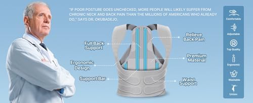 Back Brace Posture Corrector for Women and Men, Shoulder Straightener, Adjustable Full Back Support, Relief for Neck/Shoulder/Back Pain, Scoliosis & Hunchback Correction, Breathable Mesh Design (Gray, Small (Waist 25"-33"))