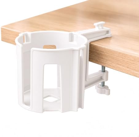 Original Large Desk Cup Holder Clamp, Heavy Duty Plastic Drink Holder White