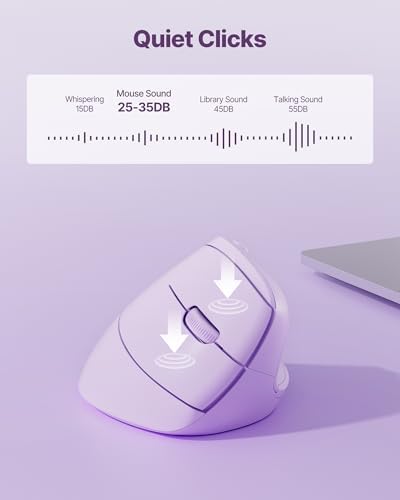 Ergonomic Mouse, USB+Bluetooth Dual Connection, Wireless Vertical Mouse for Reducing Wrist Pain, 1000/1600/2400 DPI, Ergo Mouse with Quiet Click for Windows Mac OS PC Computer Laptop, Purple
