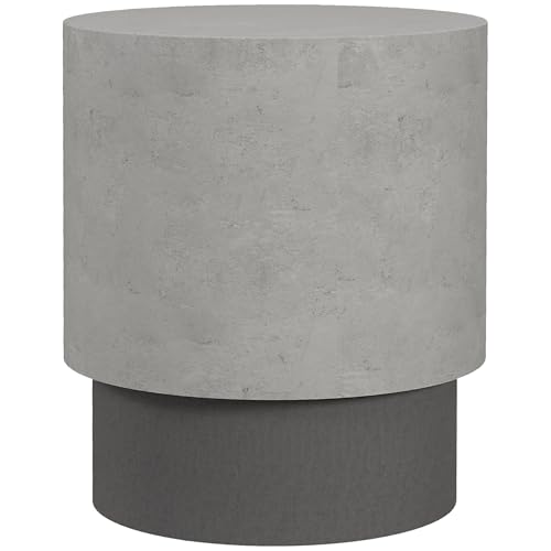 Concrete Finish End Table, Round Side Table with 4 Adjustable Feet, Lightweight for Indoor, Outdoor, Gray