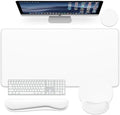 Dapesuom Large Gaming Mouse Pad, White Mouse Pads with Wrist Rest Wrist Support, 4in1 Big XXL Desk Mat Desk Pad + Ergonomic Mousepad + Memory Foam Keyboard Mat Wrist Rest + Coaster Set for Computer