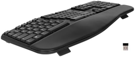 Monoprice Ergonomic Wireless Split 105-Key Keyboard, 2.4GHz Wireless, 13 Multimedia Hotkeys Functions, Auto‑Power Save Mode, Built‑in Wrist Cushion Support