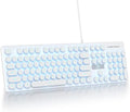 surmen Cute Quiet Keyboard Wired Typewriter Keyboard, Light Up Backlit PC Keyboards with Retro Round Keys Full Size 104 Keys for Office Computer (White)