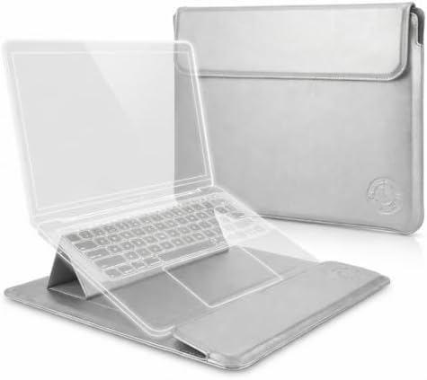 Silver 3-in-1 Laptop Sleeve 14-15.6 Inch ONLY, MacBook Air Pro 15 Surface Dell XPS HP Spectre Magnetic Closure Adjustable Mouse Pad Waterproof Portable, Not for 11-13”