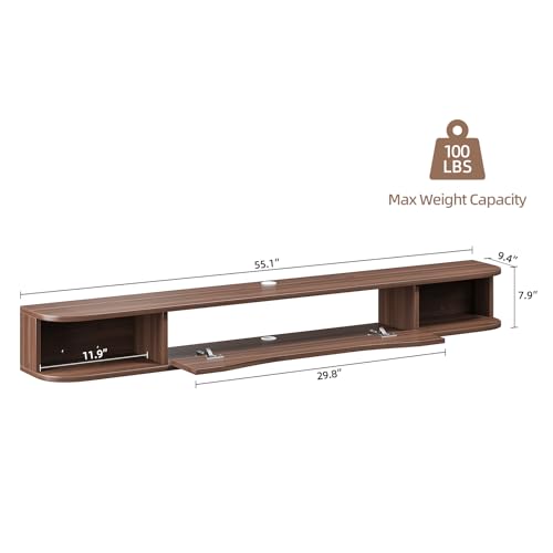 Floating TV Stand,55'' Wall Mounted TV Console,Walnut