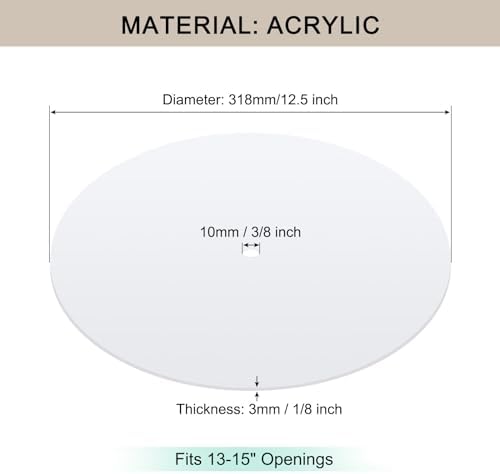 Round Lampshade Diffuser, 12.5" Diameter with 3/8" Center Hole Diffuser Lamp Shade for Drum Style Lampshades Pendants Softening Light, Frosted White Acrylic, Fits 13-15" Openings