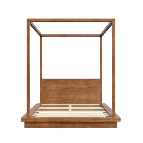 Queen Size Canopy Bed with Headboard (Brown)
