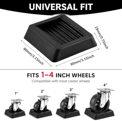 3.15"*3.15" Non Slip Furniture Pads Wheel Stoppers for Office Chairs Beds Couches Prevent Sliding on Carpet Hard Floors Fits 1-4 Inch Wheels Silicone Caster Cups Durable Grips (9 PCS)