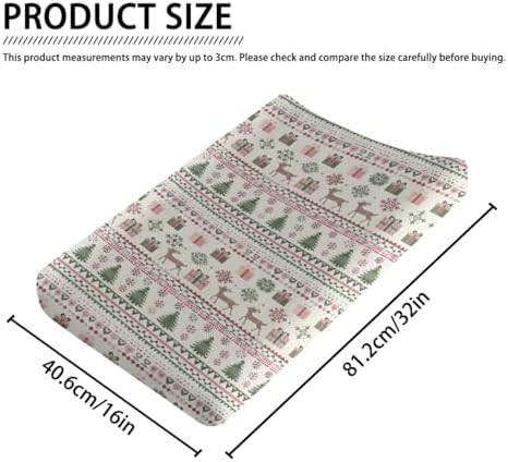 Cute Christmas Theme Reindeer Trees Snowflakes Winter Holiday Pattern Baby Changing Pad Cover, Unisex Christmas Nursery Diaper Changing Table Pad Mat Sheet for Boys Girls-16x32