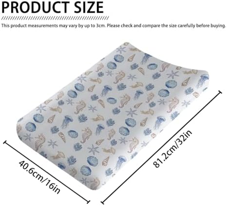 Sea Animals Seashells Seahorse Starfish Baby Changing Pad Cover, Unisex Ocean Beach Theme Nursery Diaper Changing Table Pad Mat Sheet for Boys Girls-16x32