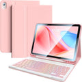 for iPad 11th 10th Generation Case with Keyboard(10.9", 2022) 7 Colors Backlight Wireless Magnetically Detachable Rechargeable BT Keyboard with Pencil Holder for New iPad 10th Gen 2022 (Pink)
