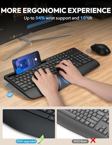 SABLUTE Wireless Keyboard and Mouse Combo, 2 Pack, Ergonomic Wrist Rest