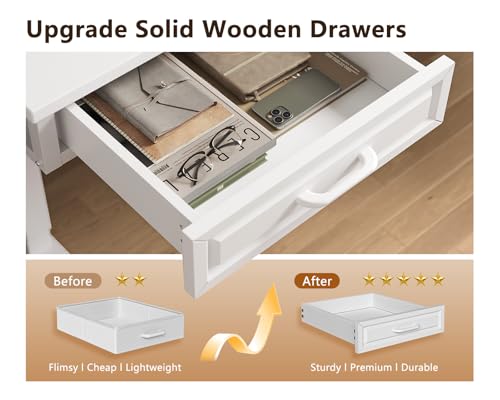 55 Inch L Shaped Standing Desk with 4 Wooden Drawers, White