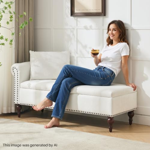 Velvet Chaise Lounge with Storage & Left Armrest, White