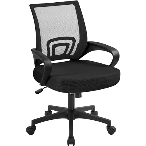 Mid Back Mesh Computer Office Desk Chair Adjustable Swivel, Black
