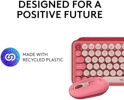 Logitech POP Keys + POP Mouse - Wireless Keyboard and Bluetooth Mouse Combo with Typewriter-Style Mechanical Keys, Emoji Features, Cute Compact Design - Heartbreaker Rose
