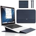 4 in 1 Ergonomic Workstation Set - Foldable Laptop Sleeve and Stand, Premium Leather Portable Computer Riser for 11-17 Inch Laptops, Waterproof Travel Organizer with Cooling Design (Blue,16-17")