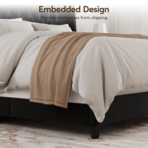 Queen Upholstered Bed Frame, 55.4'' Tall Headboard with Wingback
