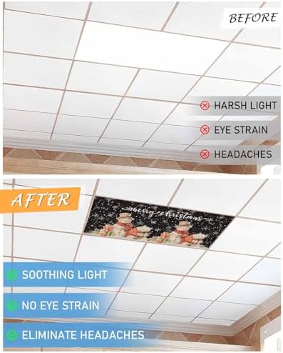 Black Christmas Magnetic Fluorescent Light Covers for Ceiling Lights 2 x 4 Feet,Vintage Snowflakes Snowman Bear Farmhouse Office Classroom Kitchen Drop Ceiling Light Covers Filters Shade Panel 3 Packs