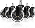 Hirate 3" Office Chair Caster Durable PU Wheel Replacement Set of 5 Black
