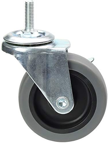 3 Inch Stem Caster Wheels with Locking Brake，Soft Rubber Non Marking No Noise Casters, M8-1.25 Industrial Threaded Stem Heavy Duty Castor for Carpet Hardwood Floors, Set of 4