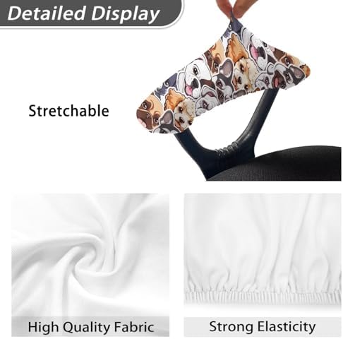 Cute Cartoon Dogs Printed Office Chair Arm Covers Set of 2, Soft Elastic Fabric Chair Arm Rest Covers, Stretchy Washable Office Chair Arm Covers for Desk Chairs Computer Chair
