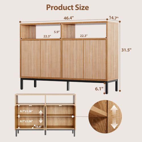 Sideboard Buffet Cabinet Storage, Modern Console Fluted Credenza
