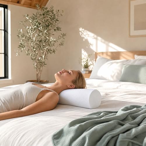 Bogey's Antidote Neck Roll Pillow for Pain Relief Sleeping, Cervical Memory Foam Cylinder Pillow,Travel Bolster Pillow for Bed for Side Sleepers Back Sleeper,15.7 * 6 * 6 inch (Grey Grid)