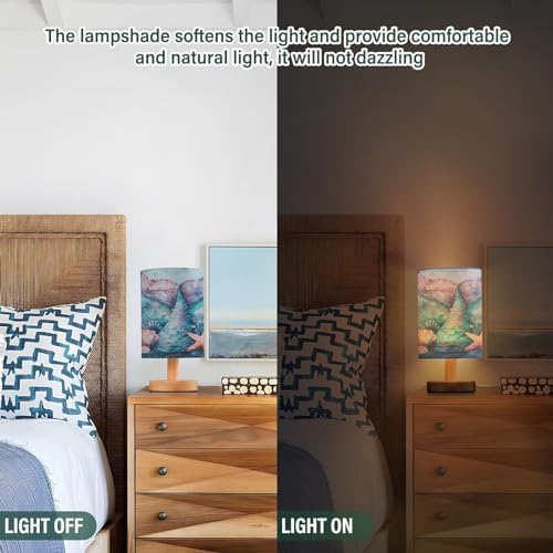 ALAZA Mermaid Starfish Seashell Watercolor Blue Decor Bedside Table Lamp with USB Port for Bedroom Nightstand Office Desk LED Bulb Included