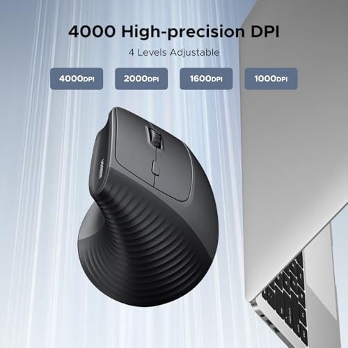 UGREEN 2.4G Mouse Wireless Vertical Ergonomic Mouse, Adjustable DPI Office Cordless 6 Buttons, Computer Mouse with 1000/1600/2000/4000 DPI for Windows/Mac OS etc