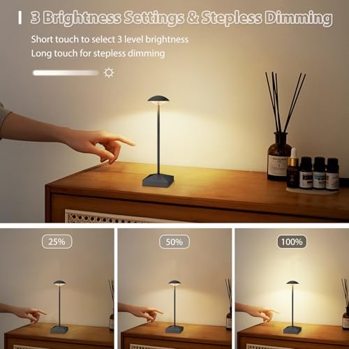 3 Pack Small Gold Rechargeable Cordless Table Lamps Dimmable