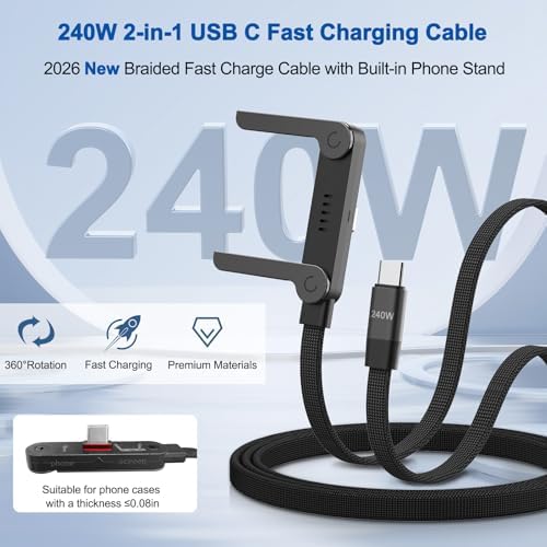 Mitesbony 3Pack 5FT 240W USB C to USB C Cable with Built-in Phone Stand