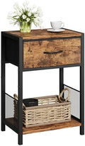 YAUKOMEL Night Stand with Fabric Drawer for Bedroom,Rustic Brown Nightstand